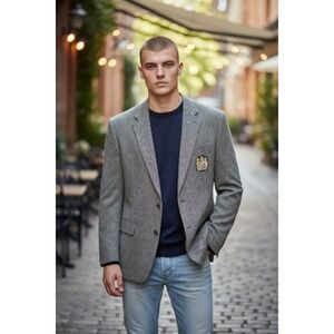 Kroon Men's 42L Herringbone Wool Silk Blend Blazer Sport Coat Crest Patch
